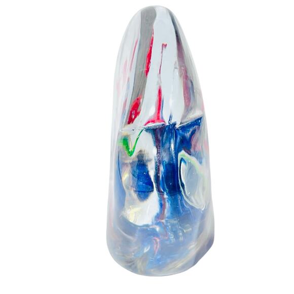 Murano Art Glass School Fish Bubble Hand Blown Paperweight Aquarium Blue Orange - Picture 2 of 13